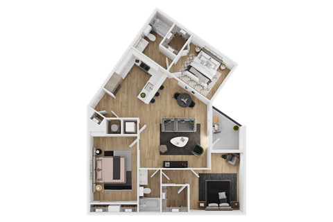 Floor plan for 2 beds, 2 baths, 1134 sqft